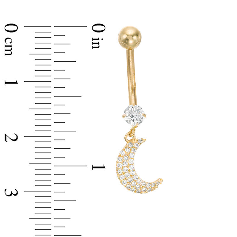 014 Gauge Cubic Zirconia Crescent Moon Dangle Belly Button Ring in 10K Gold