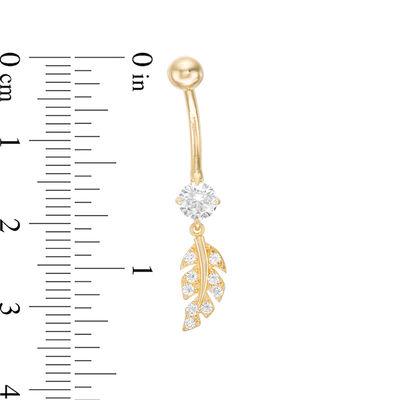 014 Gauge Cubic Zirconia Leaf Dangle Belly Button Ring in 10K Gold