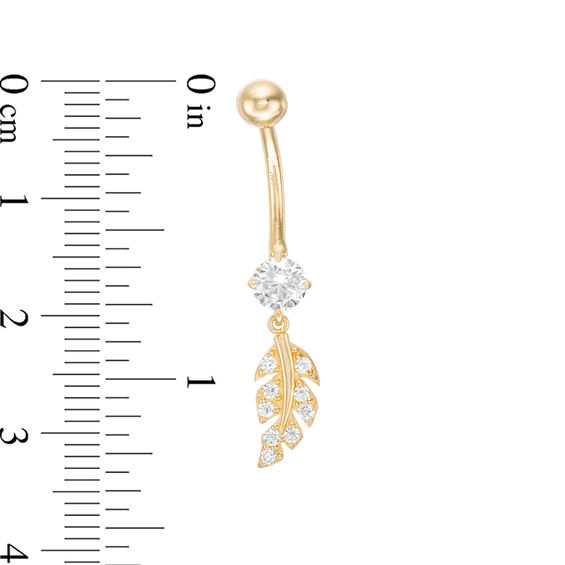 014 Gauge Cubic Zirconia Leaf Dangle Belly Button Ring in 10K Gold