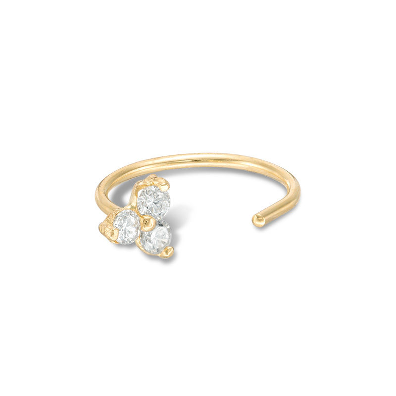 022 Gauge Cubic Zirconia Trio Nose Ring in 14K Gold