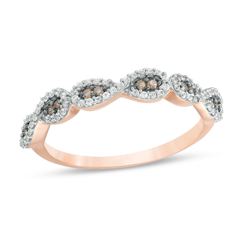 1/5 CT. T.W. Champagne and White Diamond Cascading Infinity Ring in 10K Rose Gold