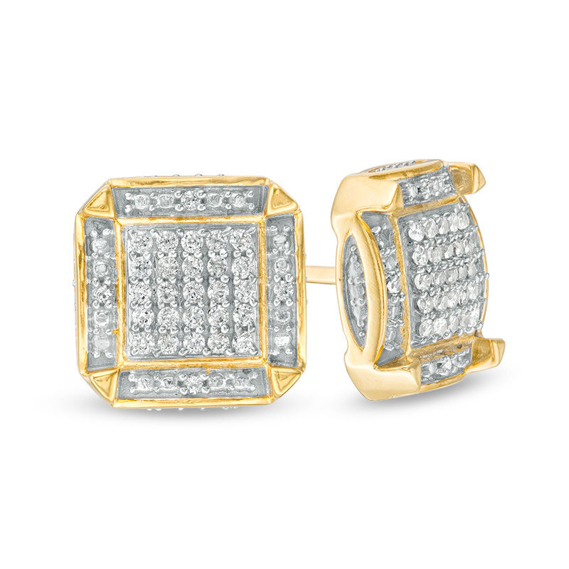 Diamond Mens Cluster Stud Earrings 1/5ct 10k White Gold 