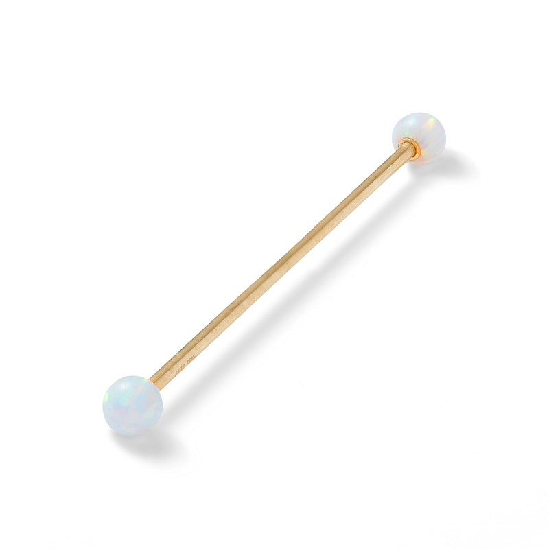 Main Image 1 of 10K Hollow Gold Simulated Opal Industrial Barbell - 16G
