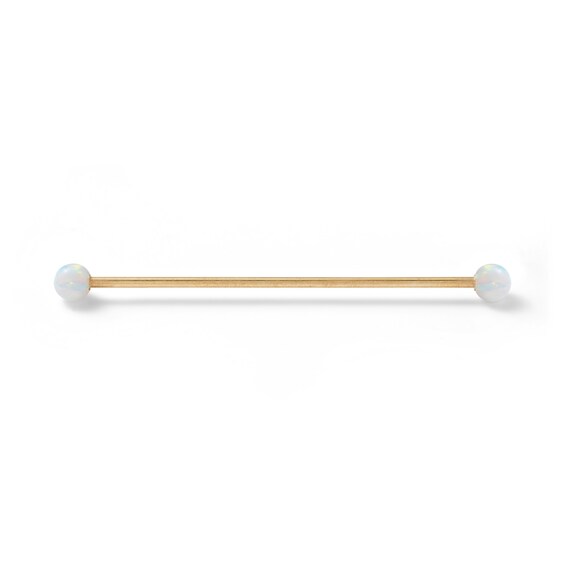 10K Hollow Gold Simulated Opal Industrial Barbell - 16G