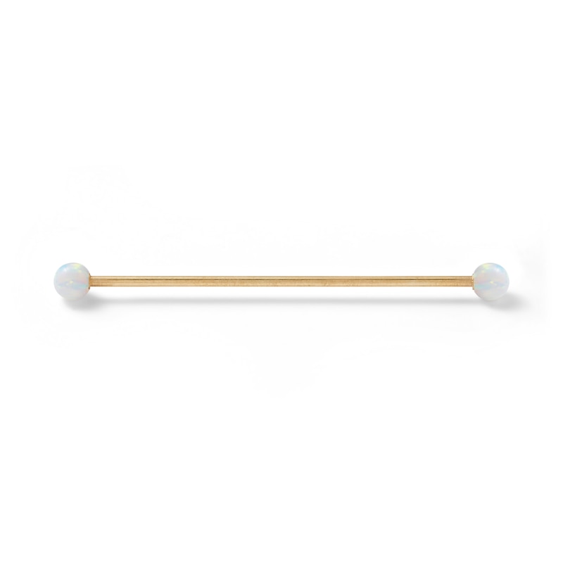 Main Image 2 of 10K Hollow Gold Simulated Opal Industrial Barbell - 16G