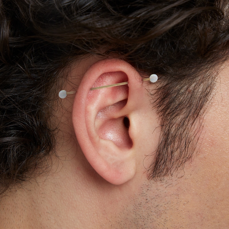 Main Image 3 of 10K Hollow Gold Simulated Opal Industrial Barbell - 16G