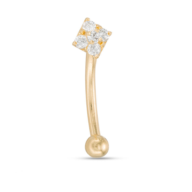 Main Image 1 of 016 Gauge Cubic Zirconia Square Cluster Curved Barbell in 10K Gold