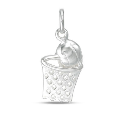 Basketball and Hoop Necklace Charm in Sterling Silver