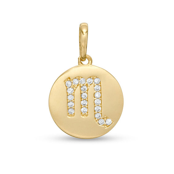 Cubic Zirconia Scorpio Zodiac Sign Disc Necklace Charm in 10K Gold