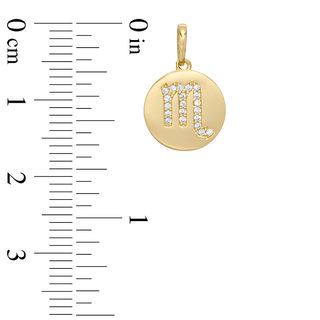 Cubic Zirconia Scorpio Zodiac Sign Disc Necklace Charm in 10K Gold