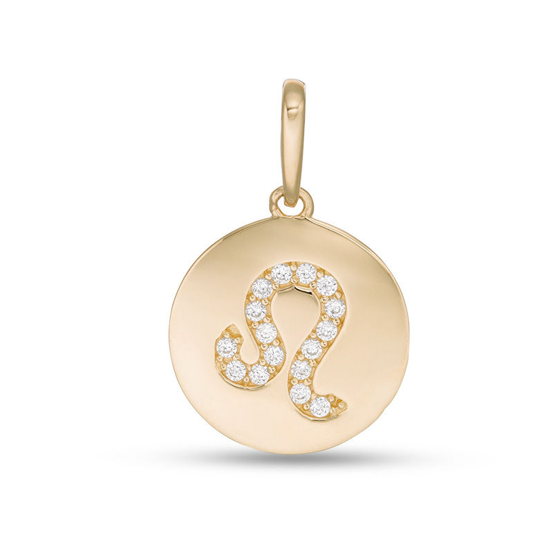 Main Image 1 of Cubic Zirconia Leo Zodiac Sign Disc Necklace Charm in 10K Gold