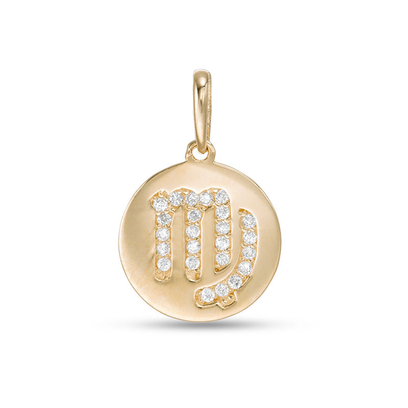 Main Image 1 of Cubic Zirconia Virgo Zodiac Sign Disc Necklace Charm in 10K Gold