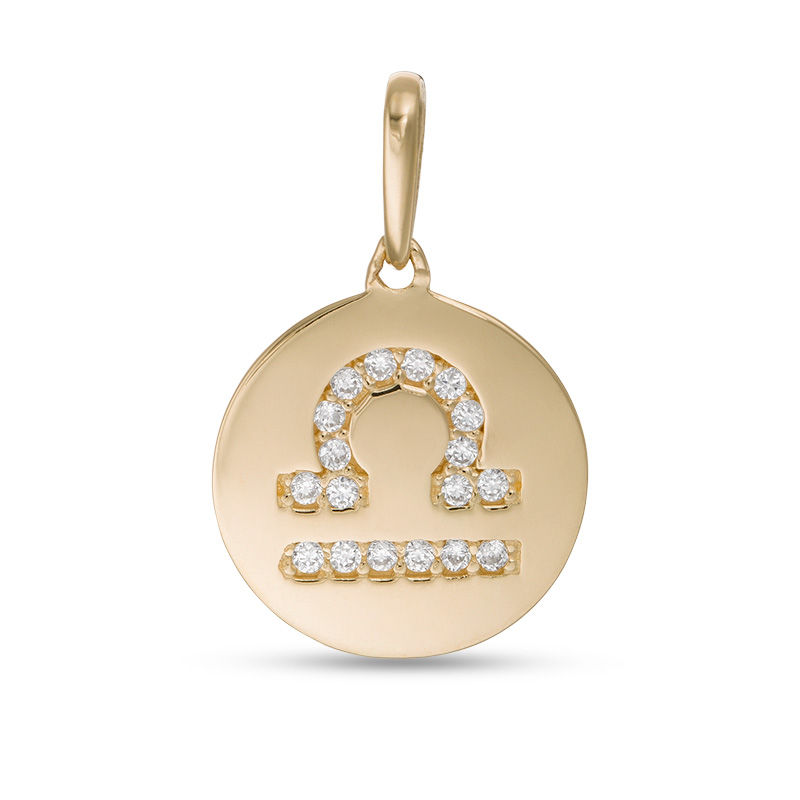 Main Image 1 of Cubic Zirconia Libra Zodiac Sign Disc Necklace Charm in 10K Gold
