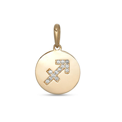 Cubic Zirconia Sagittarius Disc Necklace Charm in 10K Gold