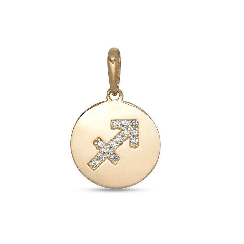 Cubic Zirconia Sagittarius Disc Necklace Charm in 10K Gold