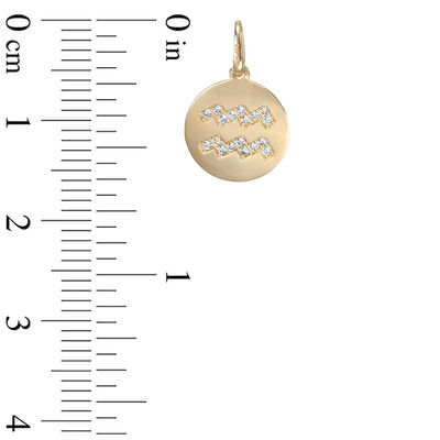 Cubic Zirconia Aquarius Zodiac Sign Disc Necklace Charm in 10K Gold