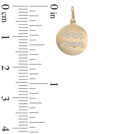 Cubic Zirconia Aquarius Zodiac Sign Disc Necklace Charm in 10K Gold