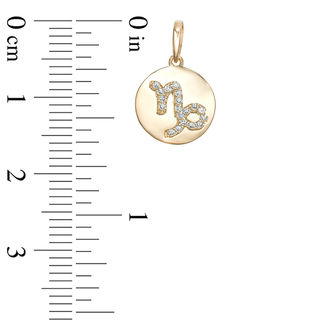 Cubic Zirconia Capricorn Zodiac Sign Disc Necklace Charm in 10K Gold