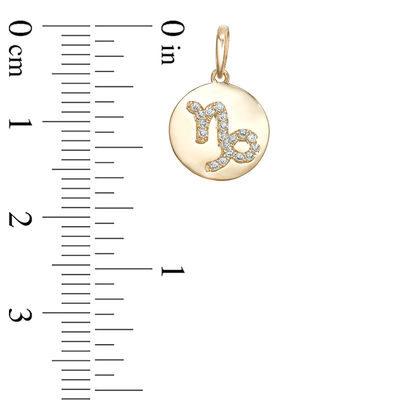 Cubic Zirconia Capricorn Zodiac Sign Disc Necklace Charm in 10K Gold