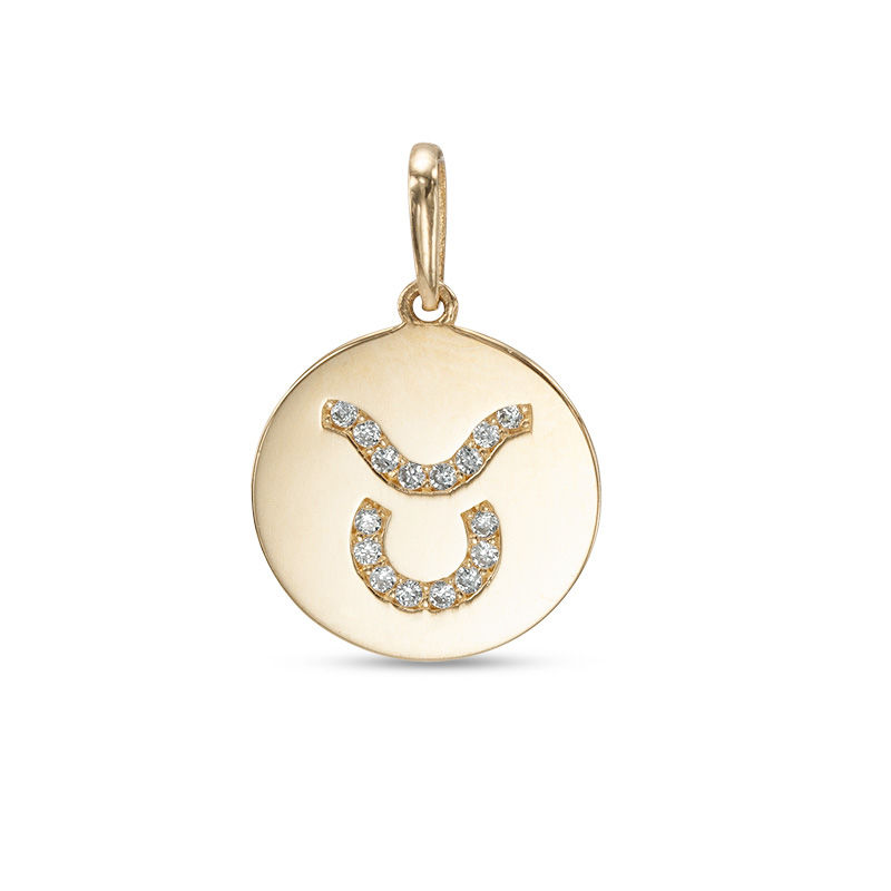 Main Image 1 of Cubic Zirconia Taurus Zodiac Sign Disc Necklace Charm in 10K Gold