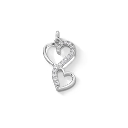 Sterling Silver Solid CZ Twisted Double Heart Charm