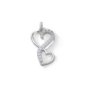 Sterling Silver Solid CZ Twisted Double Heart Necklace Charm