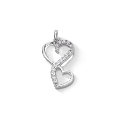 Sterling Silver Solid CZ Twisted Double Heart Necklace Charm