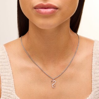 Sterling Silver Solid CZ Twisted Double Heart Necklace Charm