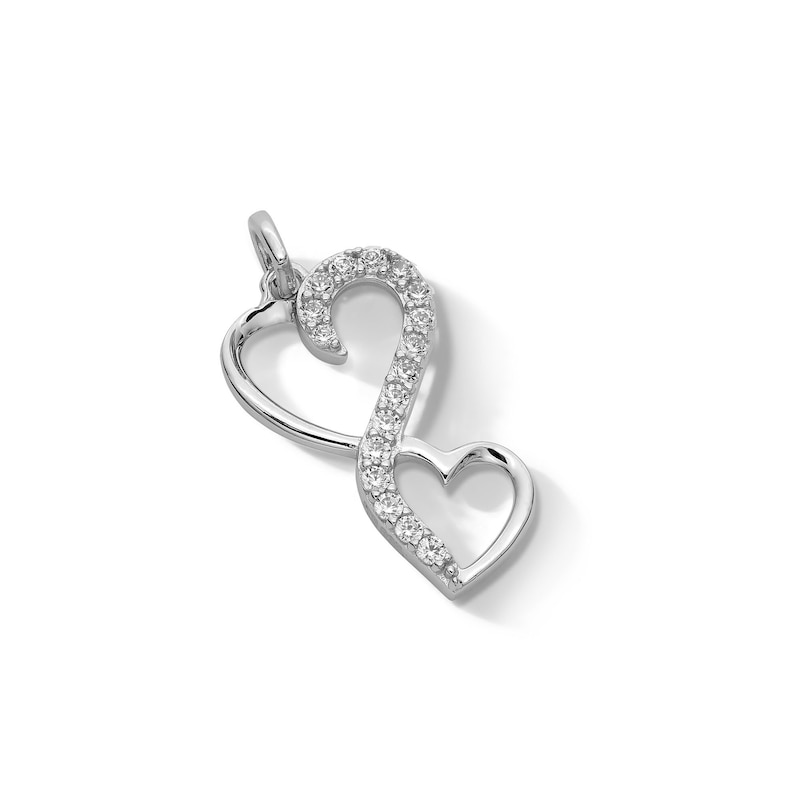 Main Image 3 of Sterling Silver Solid CZ Twisted Double Heart Necklace Charm