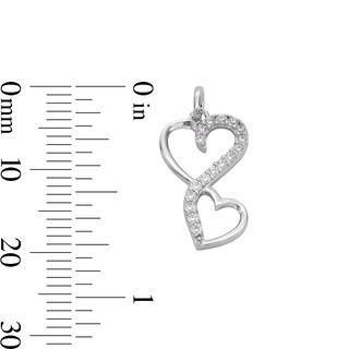 Sterling Silver Solid CZ Twisted Double Heart Necklace Charm