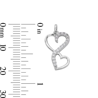 Sterling Silver Solid CZ Twisted Double Heart Necklace Charm
