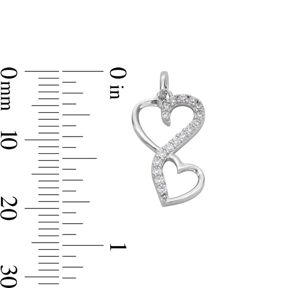 Sterling Silver Solid CZ Twisted Double Heart Necklace Charm