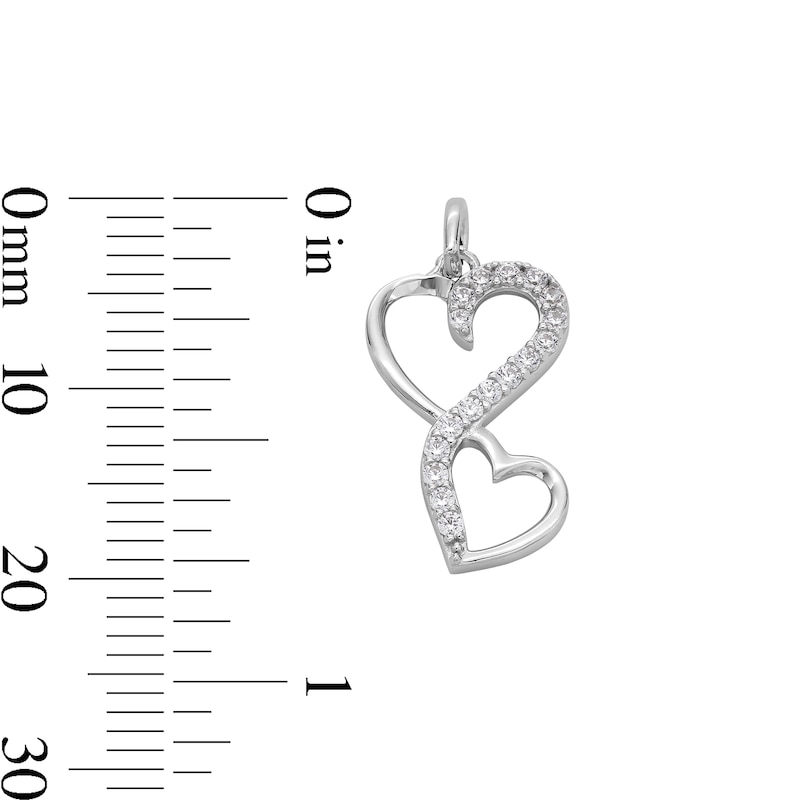 Main Image 4 of Sterling Silver Solid CZ Twisted Double Heart Necklace Charm