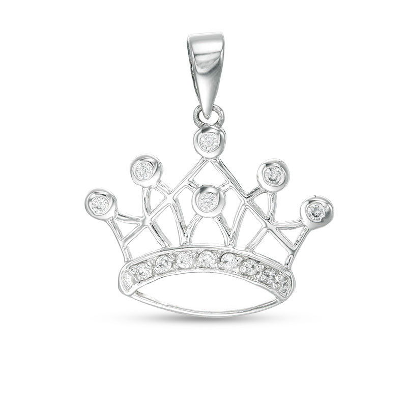 Cubic Zirconia Open Tiara Necklace Charm in Sterling Silver