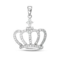 Cubic Zirconia Open Crown Necklace Charm in Solid Sterling Silver