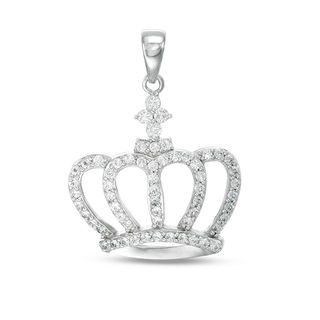 Cubic Zirconia Open Crown Necklace Charm in Solid Sterling Silver