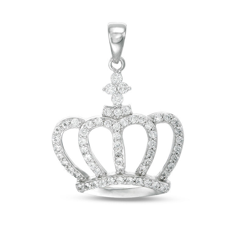 Cubic Zirconia Open Crown Necklace Charm in Solid Sterling Silver