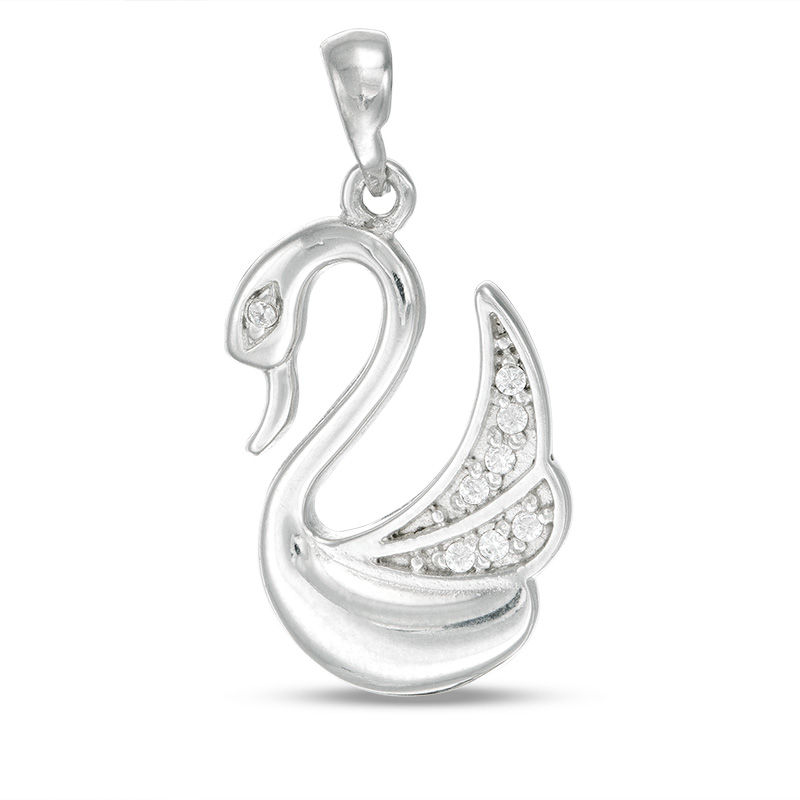 Main Image 1 of Cubic Zirconia Swan Necklace Charm in Sterling Silver