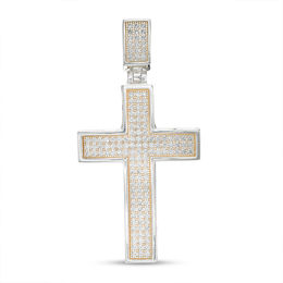 Cubic Zirconia Pavé Composite Cross Necklace Charm in Sterling Silver