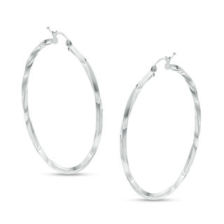 50mm Twisted Tube Hoop Earrings in Sterling Silver