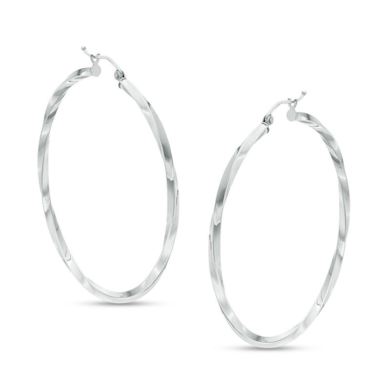 50mm Twisted Tube Hoop Earrings in Sterling Silver