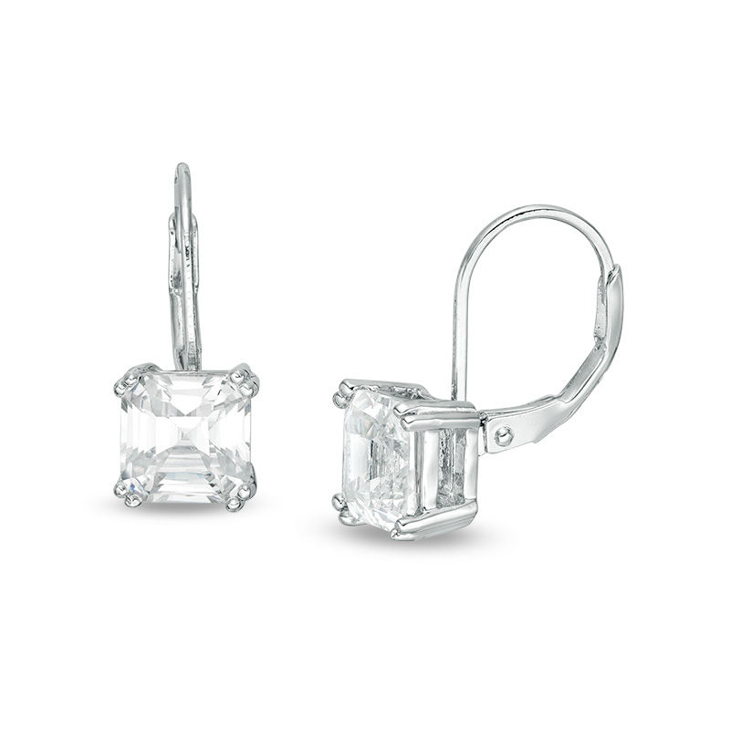 Main Image 1 of 7mm Fancy Square Cubic Zirconia Solitaire Drop Earrings in Sterling Silver