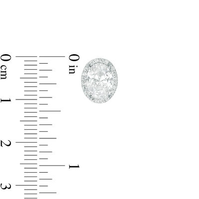 Oval Cubic Zirconia Frame Stud Earrings in Sterling Silver
