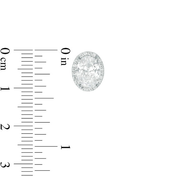 Oval Cubic Zirconia Frame Stud Earrings in Sterling Silver