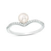Thumbnail Image 1 of 5-5.5mm Freshwater Cultured Pearl and Cubic Zirconia Chevron Ring in Sterling Silver - Size 7