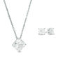 Thumbnail Image 1 of Fancy Square Cubic Zirconia Solitaire Pendant and Stud Earrings Set in Sterling Silver