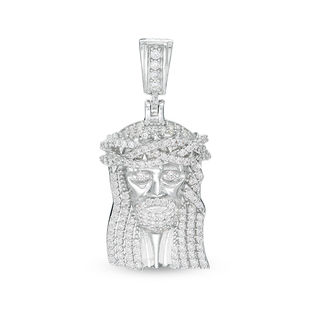 Solid Sterling Silver CZ Jesus Head Necklace Charm