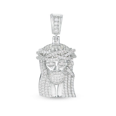 Solid Sterling Silver CZ Jesus Head Necklace Charm