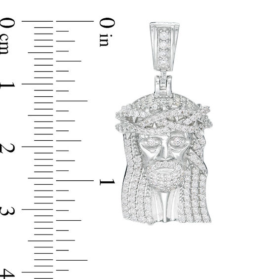 Solid Sterling Silver CZ Jesus Head Necklace Charm