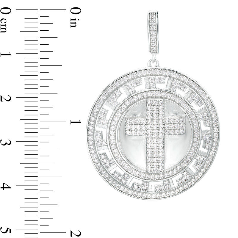 Main Image 2 of Cubic Zirconia Cross and Greek Key Border Necklace Charm in Sterling Silver